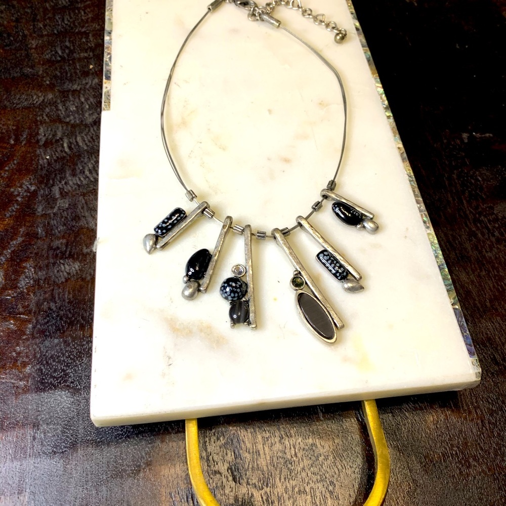 Chico’s antique silver, black, gray bold chunky statement necklace
